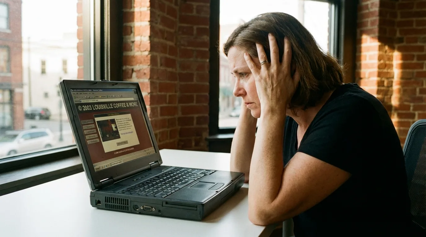 Louisville business owner reviewing their outdated website on a laptop