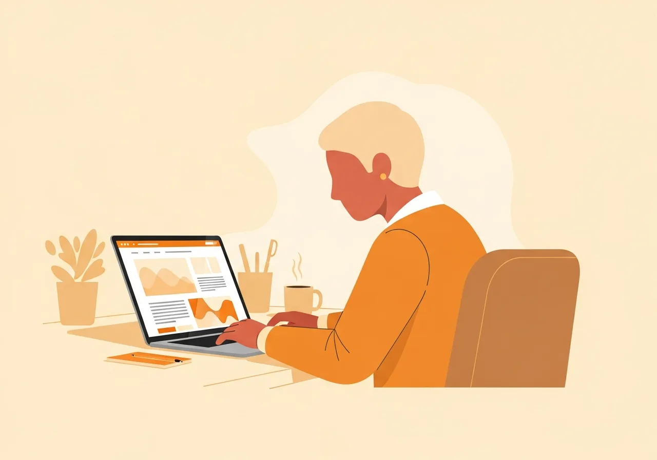 Small business owner looking at website on laptop