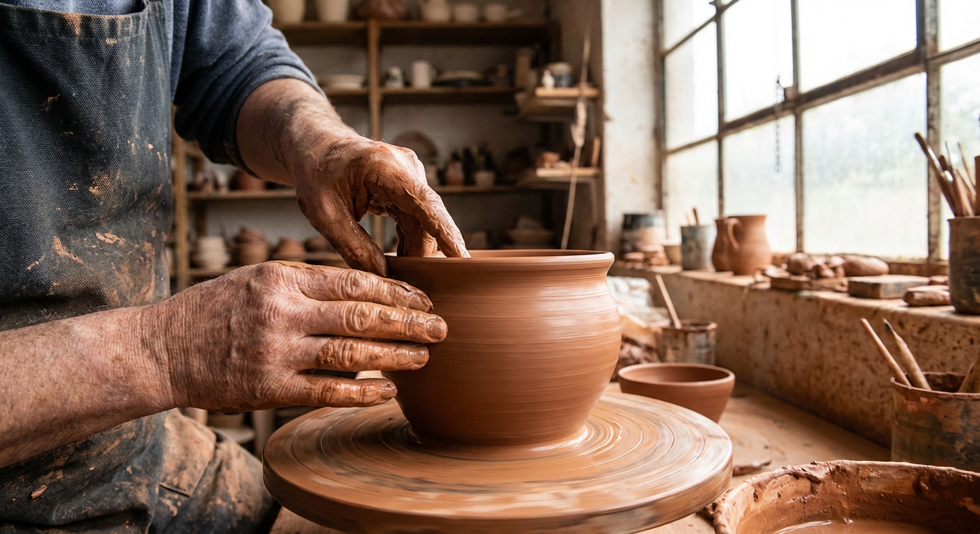 Samuel Rawlings at the pottery wheel
