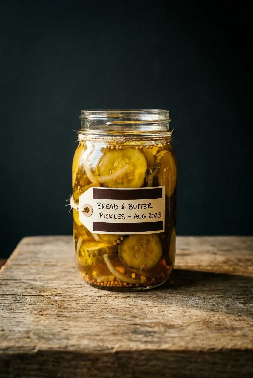 Honey Bread and Butter jar on a kitchen counter