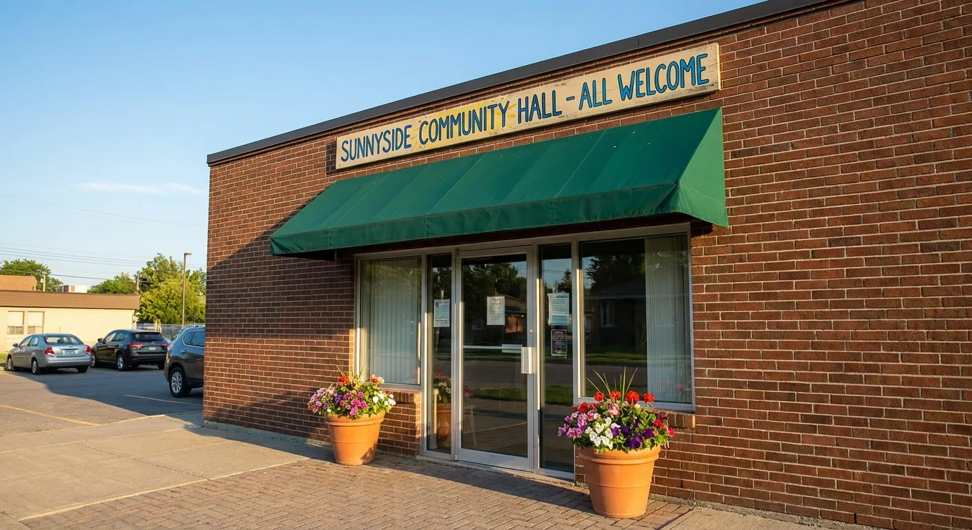 River City Community Kitchen brick building exterior with green awning