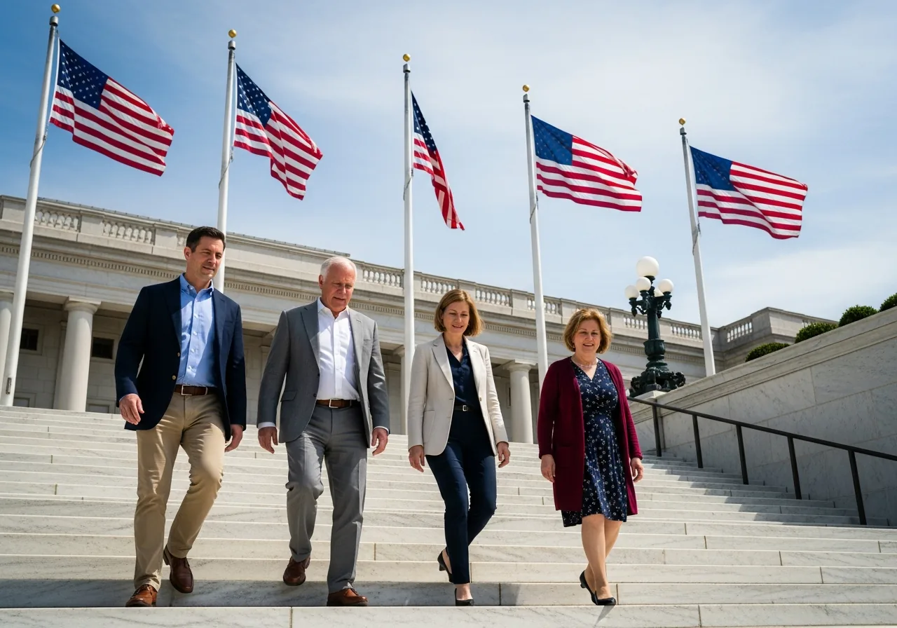 Advocates walking up the steps of a government building in Washington D.C.