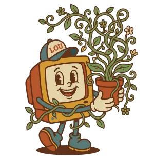 Lou mascot with a flourishing vine plant