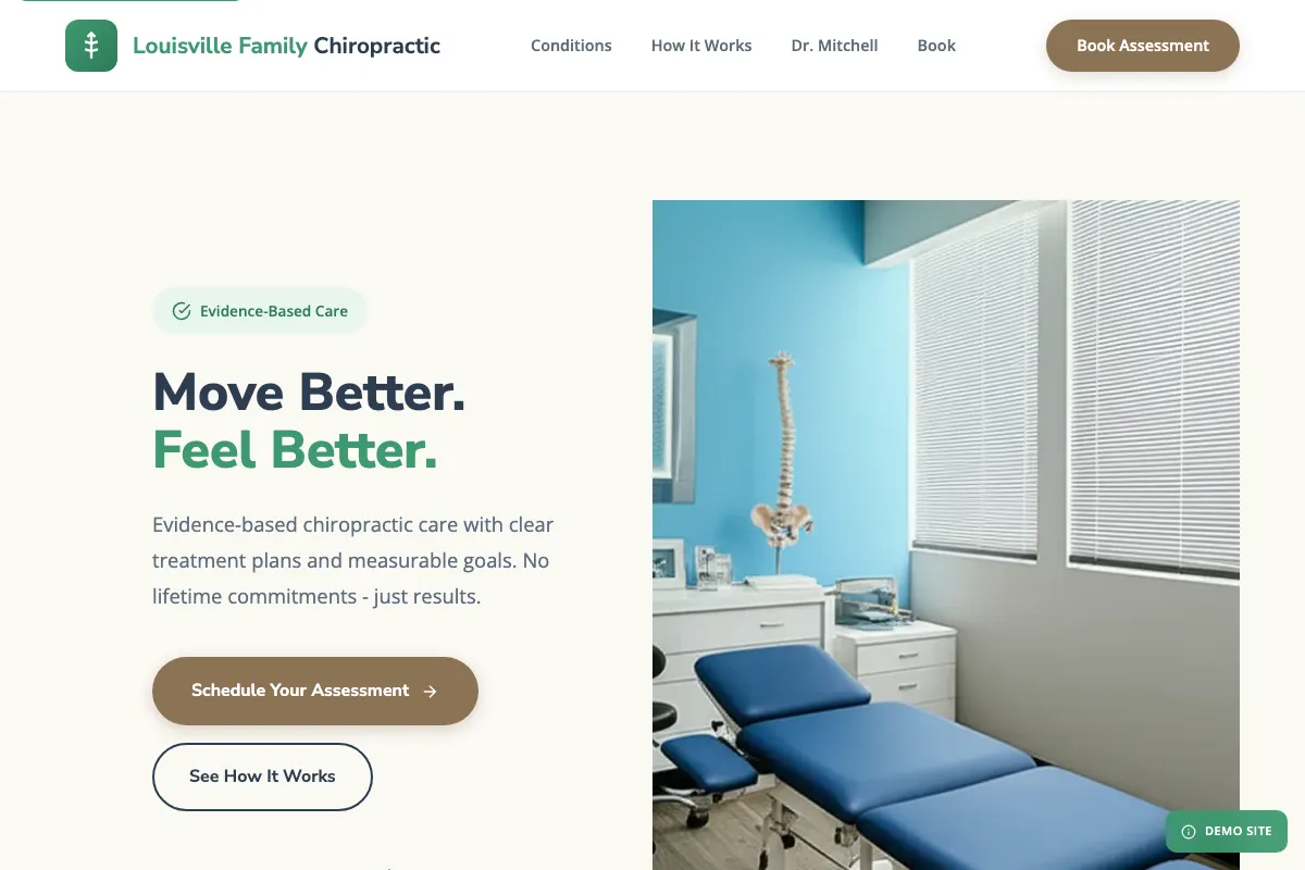 Preview of a chiropractor website example