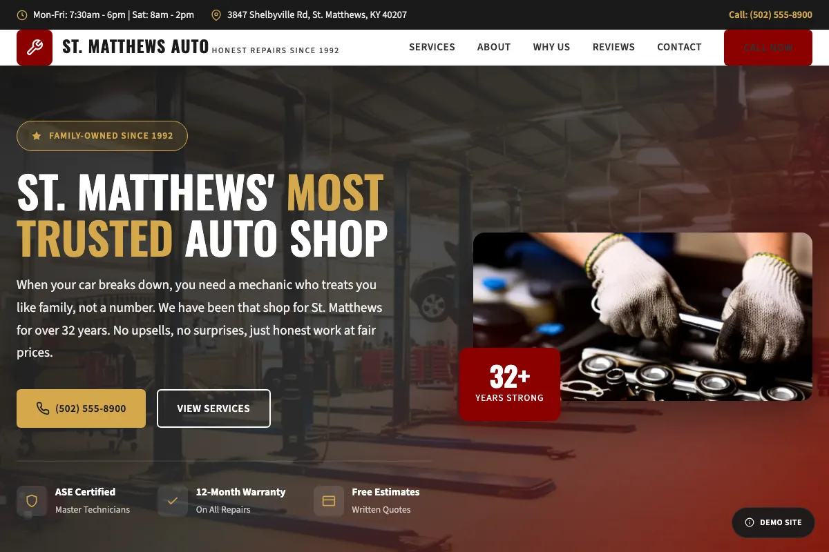 Preview of a auto repair website example