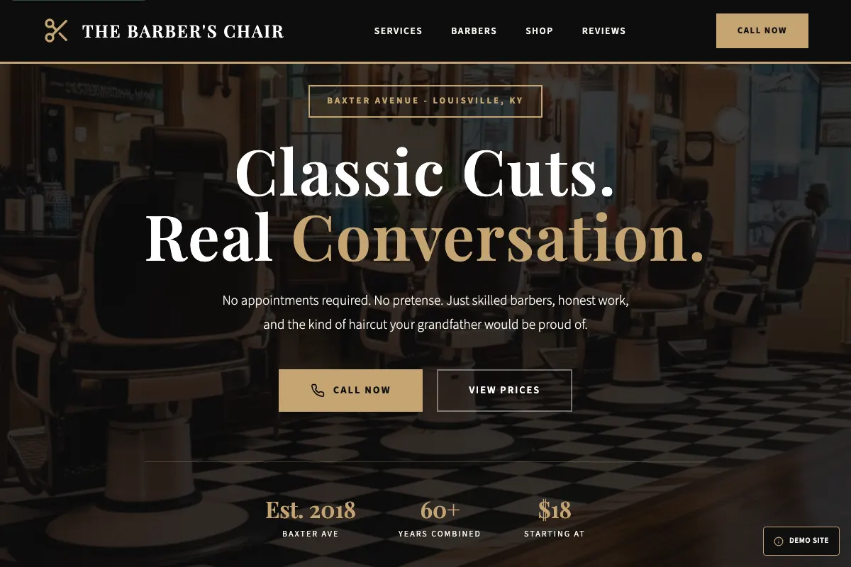 Preview of a barber website example