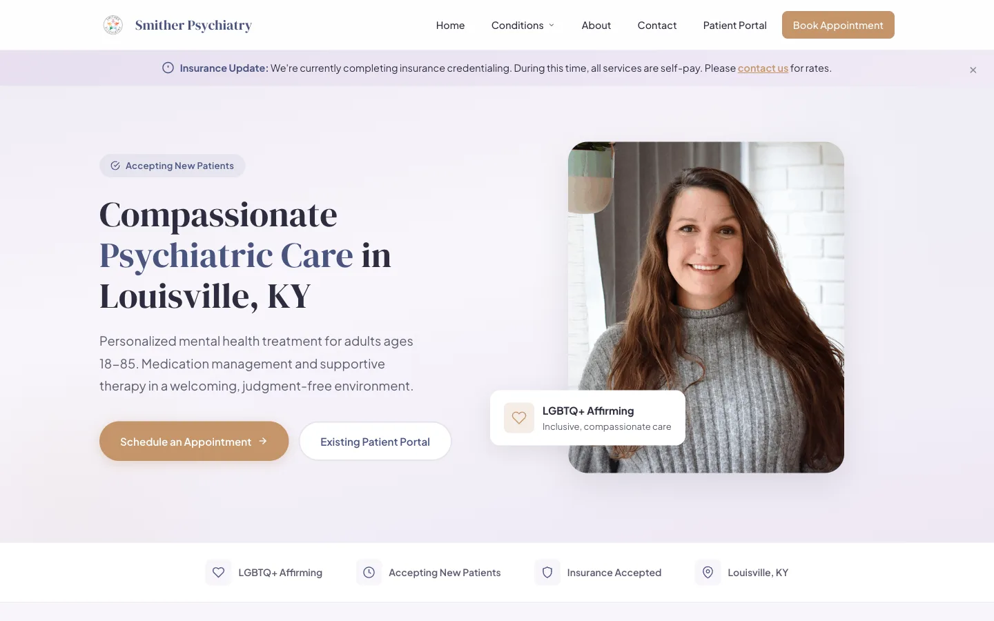 Smither Psychiatry homepage built by Louisville Web Guy